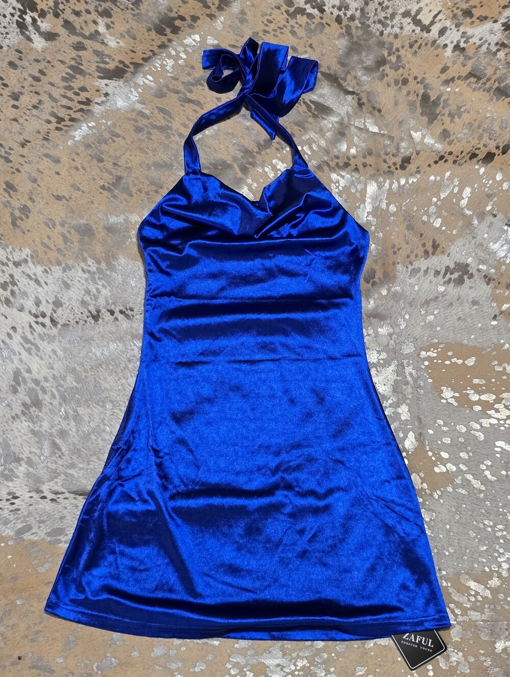 Zaful Cobalt Satin Halter Mini Dress
